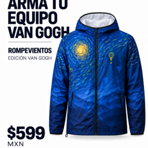 Colección Van Gogh: rompevientos de tela lisa, interior blanco, cierres negros y puños con borde negro sencillo