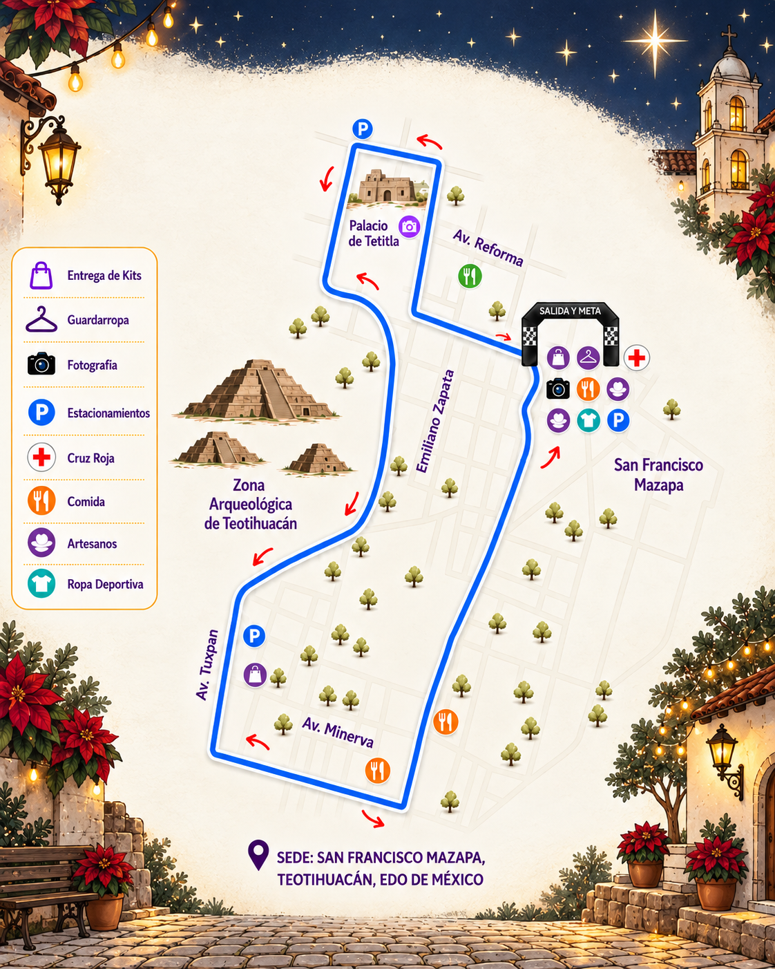 Mapa de la ruta de caminata 3 km de la Carrera de la Pastorela
