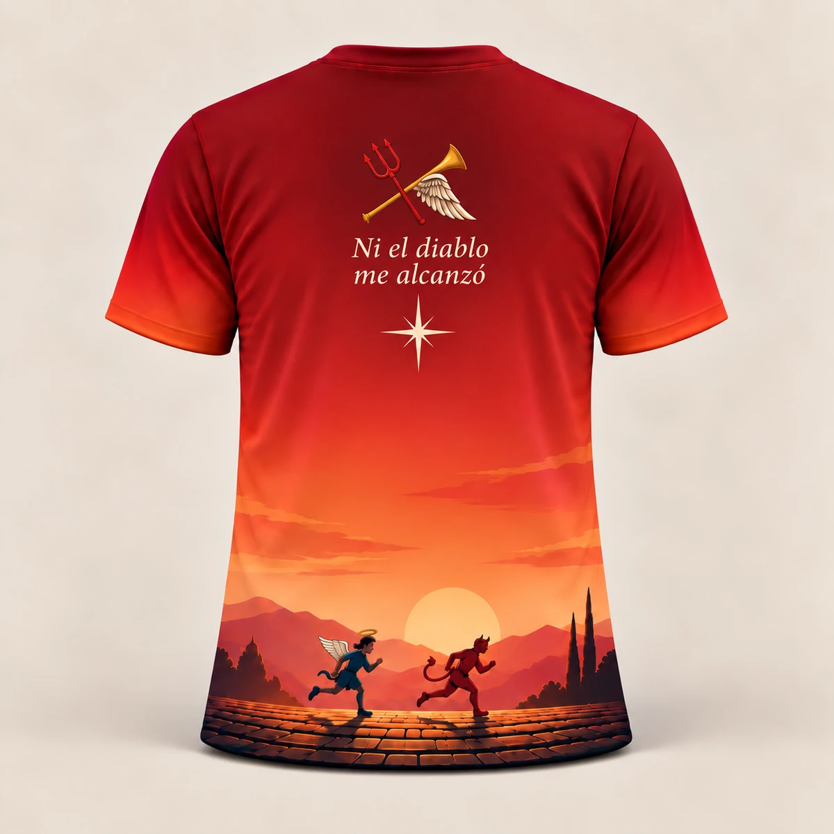 Espalda de la playera roja oficial de la Carrera de la Pastorela 2026